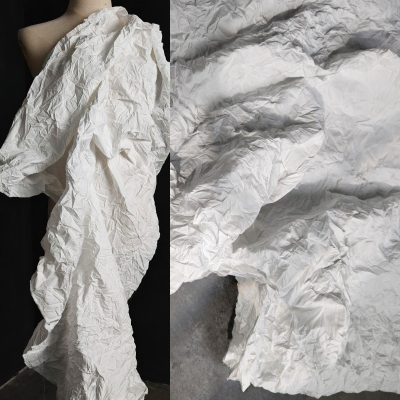 Crystal Mesh Fabric - Beyaz Düzensiz Pileli Doğal Pamuklu Kumaş